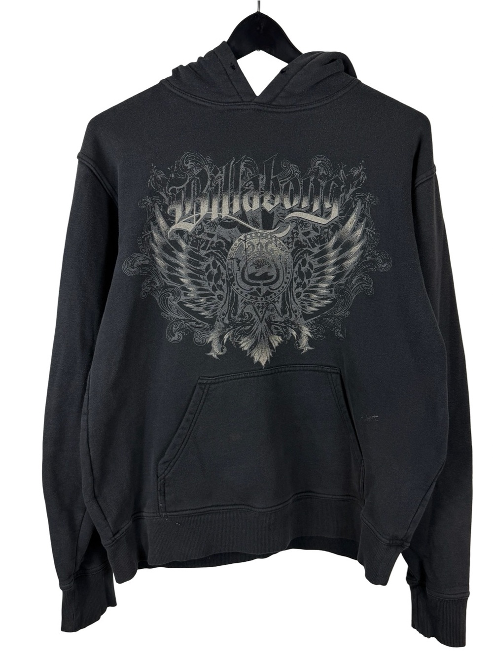 Mens Y2K Billabong Surfwear Grunge Punk Pullover Black Hoodie Size S